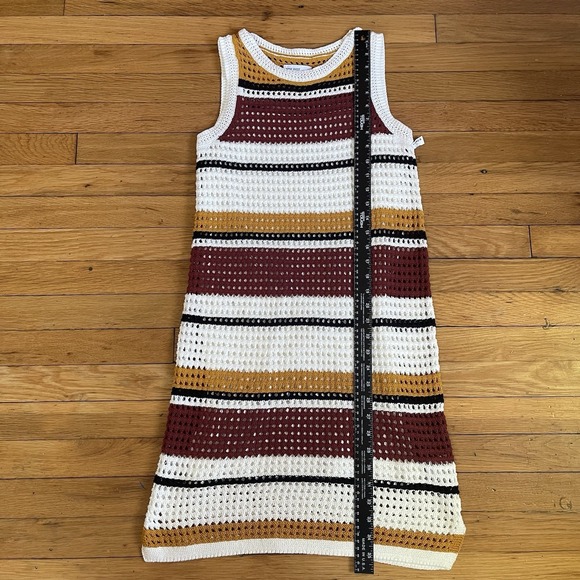 NWT Nine West Women's XS Cotton Crochet Dress White Brown Striped Sleeveless - Picture 10 of 11